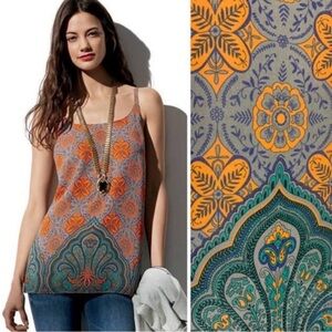 CAbi Orange & Teal Printed Spaghetti-Strap Camisole size S